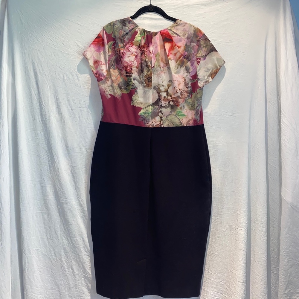 Ted Baker maroon floral bodycon dress knee length